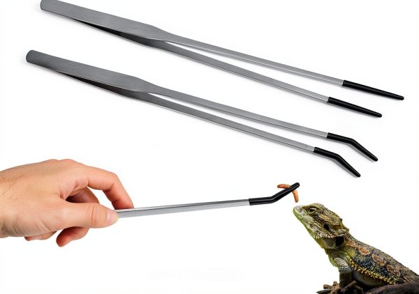 Stainless Steel Reptile Feeding Tongs by Novery 2‑Piece Rubber Tip Set-0