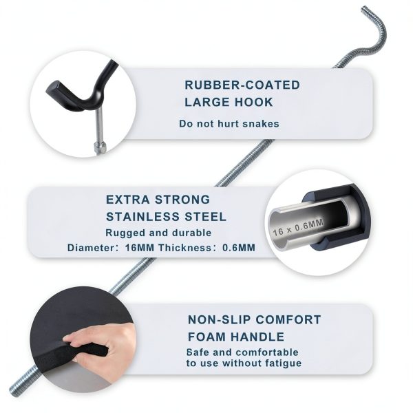 Snake Hook Gzlozak Heavy Duty 35‑65″ Stainless Steel with Rubber Tip-2